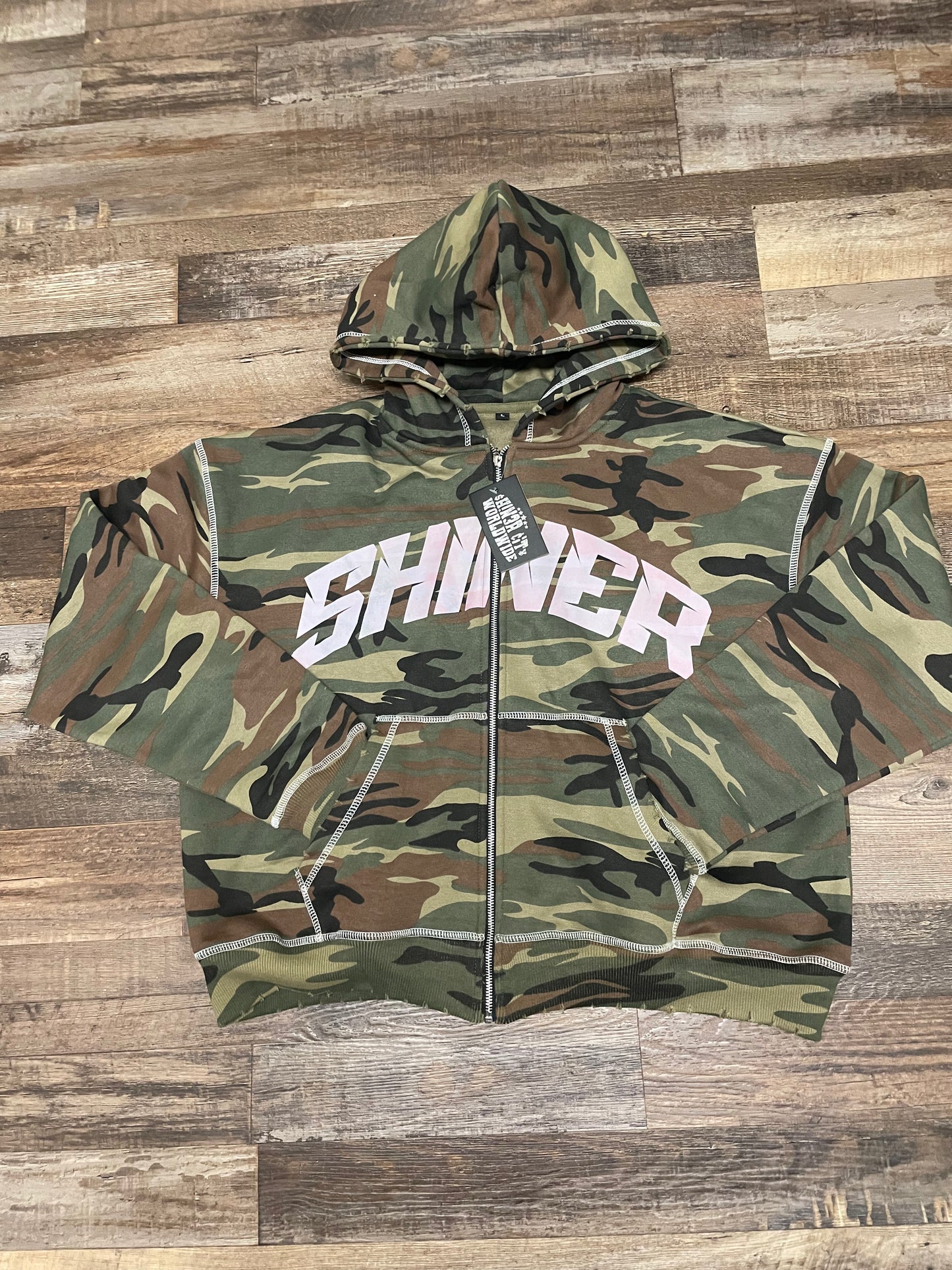 CAMO/LIGHT PINK SHINER ZIP UP